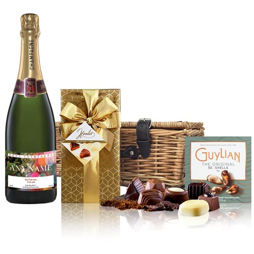 Personalised Champagne - Xmas 1 Label And Chocolates Hamper